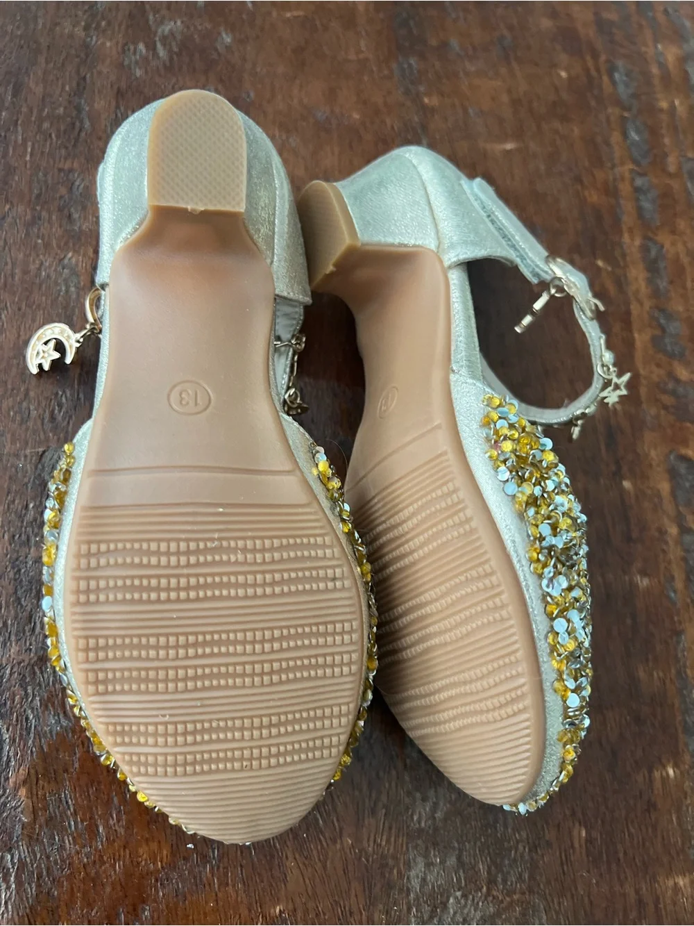 Kids Gold Sequin Ankle-Strap Heel Size 13